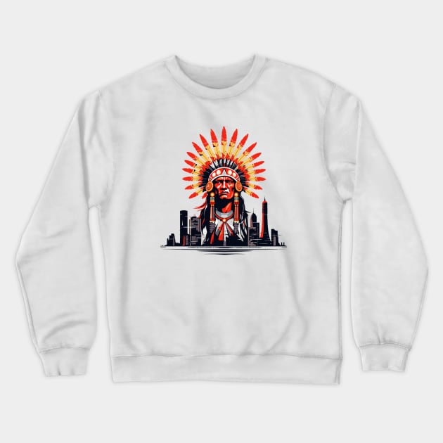 American Native Indian Chef In The Modern City Discovery Crewneck Sweatshirt by Cubebox